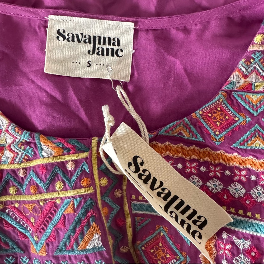 Savanna Jane Embroidered Peasant Blouse in Magenta Small - Picture 5 of 6
